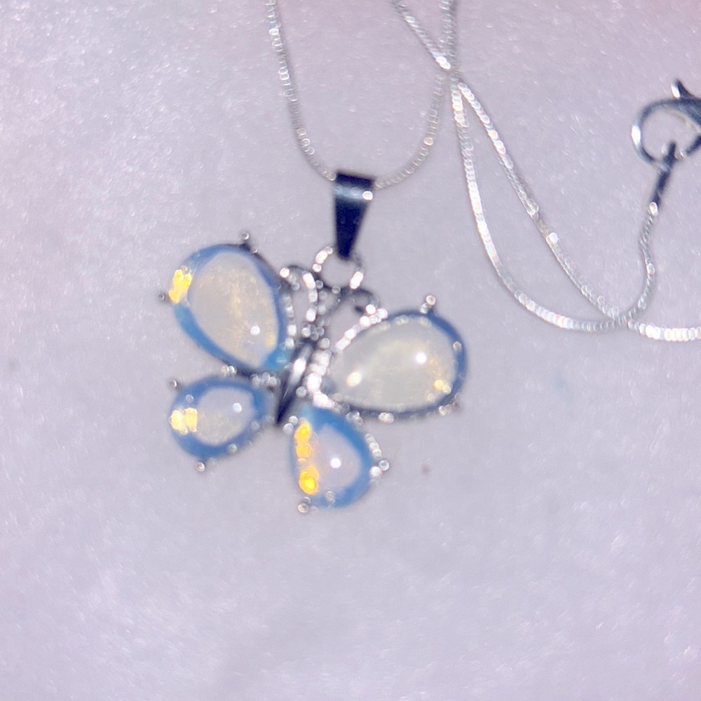 Boho hippie Opal Butterfly Sterling Silver 16” Necklace